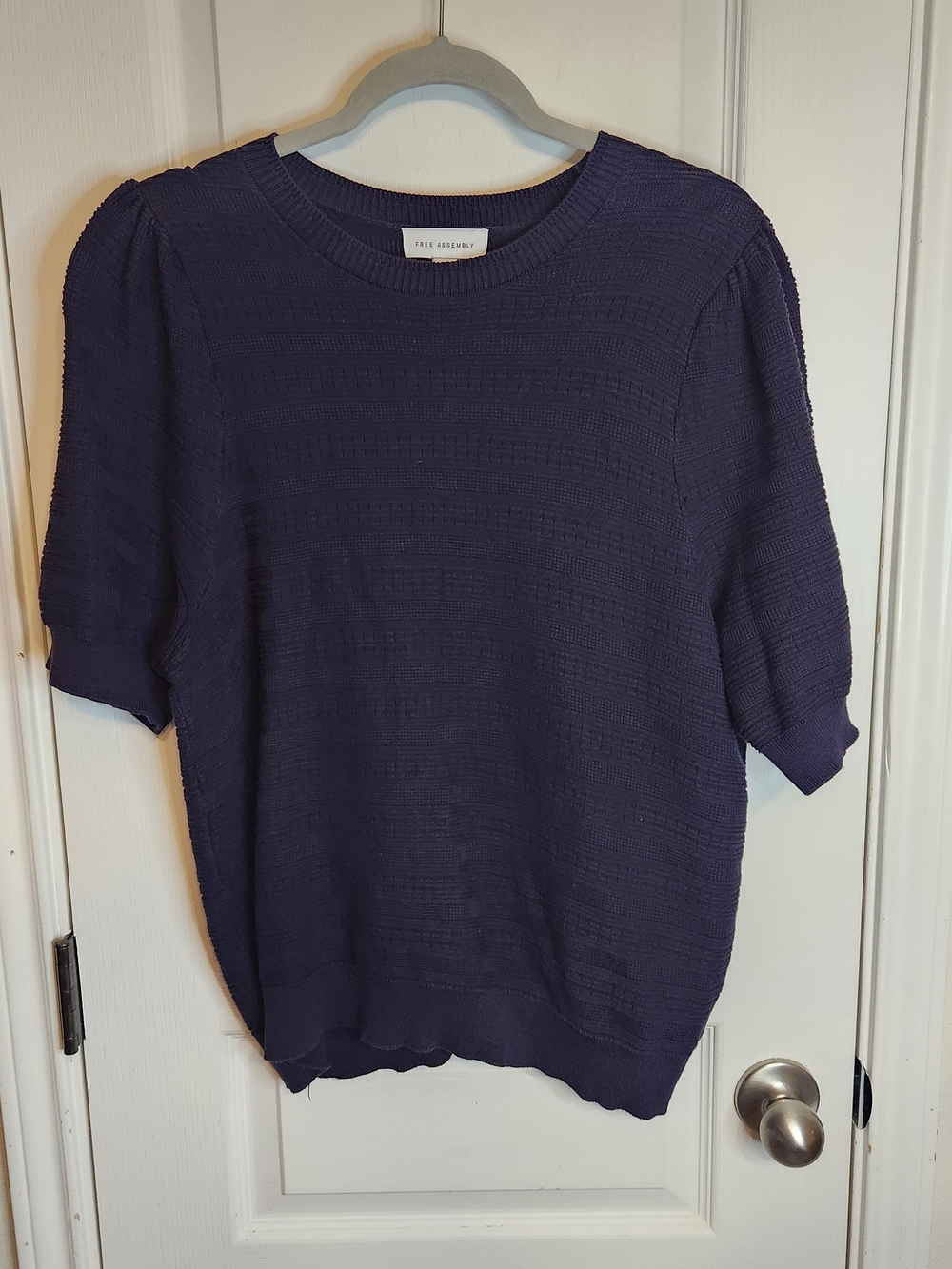 Navy Textured Short-Sleeve Sweater Top